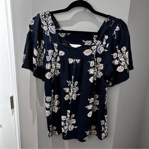 Lucky Brand Blue Floral Square Neckline Top-Sm